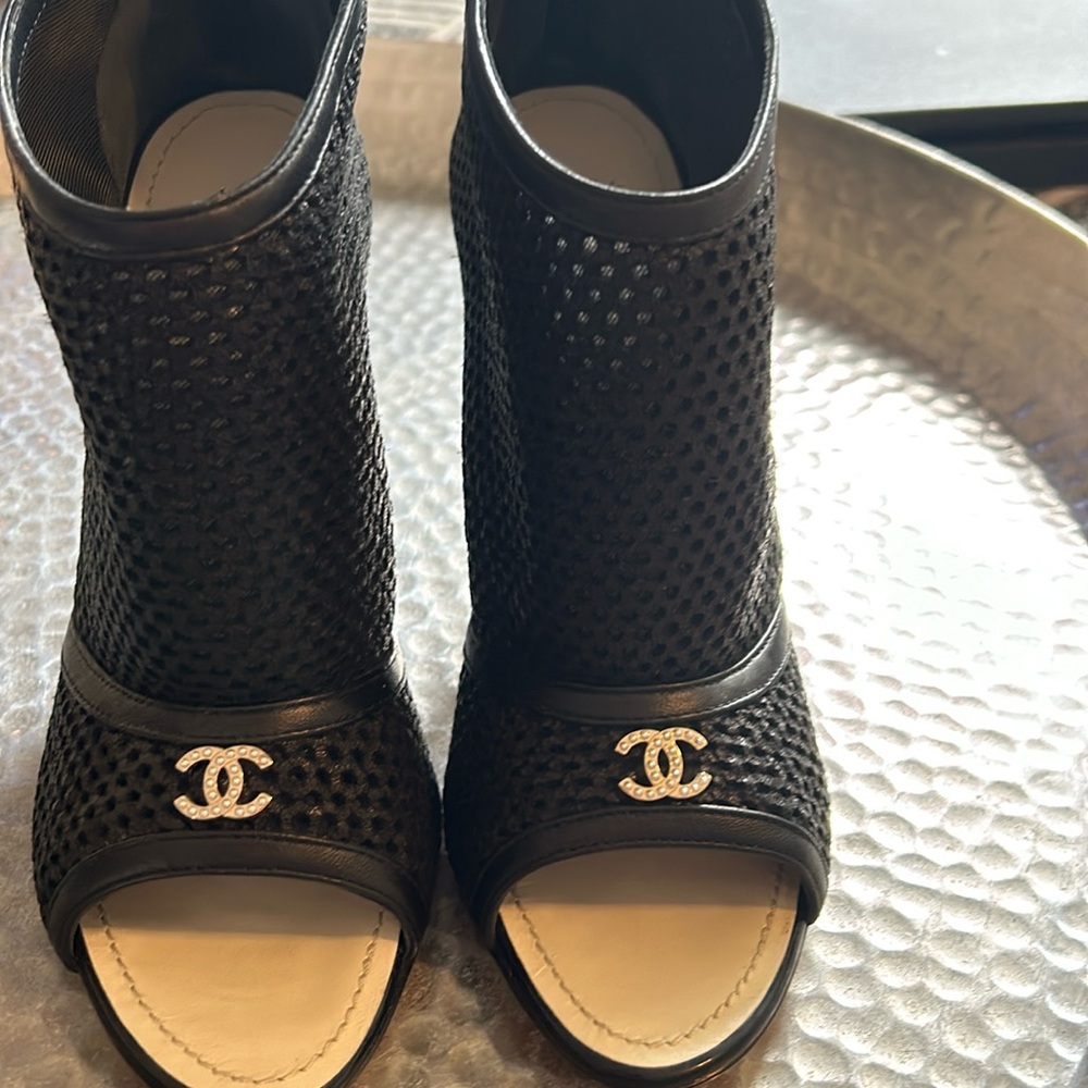 Authentic Chanel peep toe booties